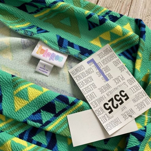 LuLaRoe Cassie L Green Yellow Blue Geometric Pattern Pencil Skirt NWT - Picture 13 of 13
